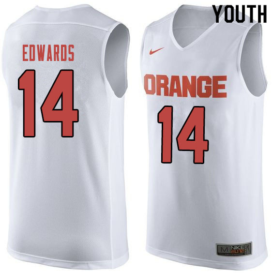 Youth #14 Jesse Edwards Syracuse White College Basketball Jerseys Sale-Orange